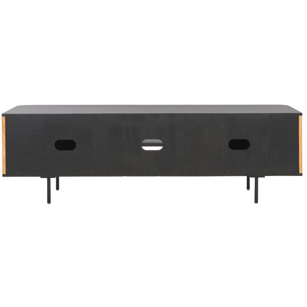 Safavieh Anahi Contemporary 2-Door Media Stand With Slatted Detailing, Open Shelves & Storage Cabinets, Black MED1501A
