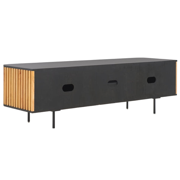 Safavieh Anahi Contemporary 2-Door Media Stand With Slatted Detailing, Open Shelves & Storage Cabinets, Black MED1501A
