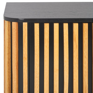 Safavieh Anahi Contemporary 2-Door Media Stand With Slatted Detailing, Open Shelves & Storage Cabinets, Black MED1501A
