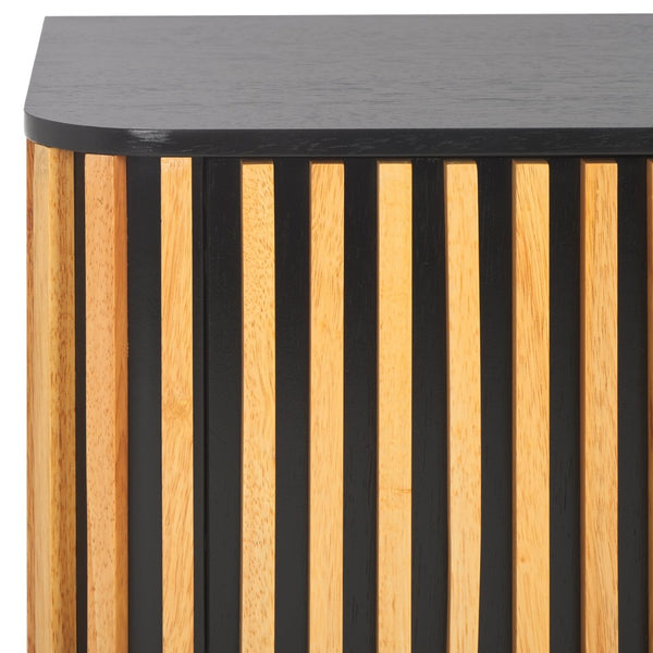 Safavieh Anahi Contemporary 2-Door Media Stand With Slatted Detailing, Open Shelves & Storage Cabinets, Black MED1501A