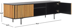 Safavieh Anahi Contemporary 2-Door Media Stand With Slatted Detailing, Open Shelves & Storage Cabinets, Black MED1501A