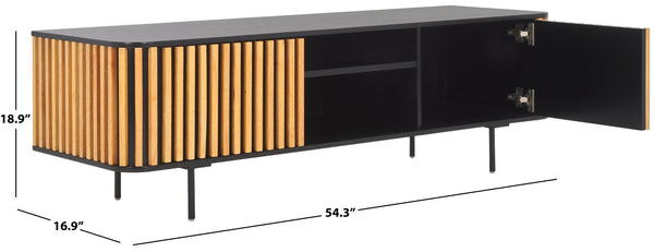 Safavieh Anahi Contemporary 2-Door Media Stand With Slatted Detailing, Open Shelves & Storage Cabinets, Black MED1501A