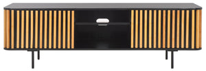 Safavieh Anahi Contemporary 2-Door Media Stand With Slatted Detailing, Open Shelves & Storage Cabinets, Black MED1501A