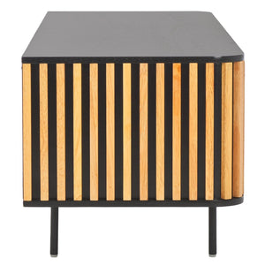 Safavieh Anahi Contemporary 2-Door Media Stand With Slatted Detailing, Open Shelves & Storage Cabinets, Black MED1501A