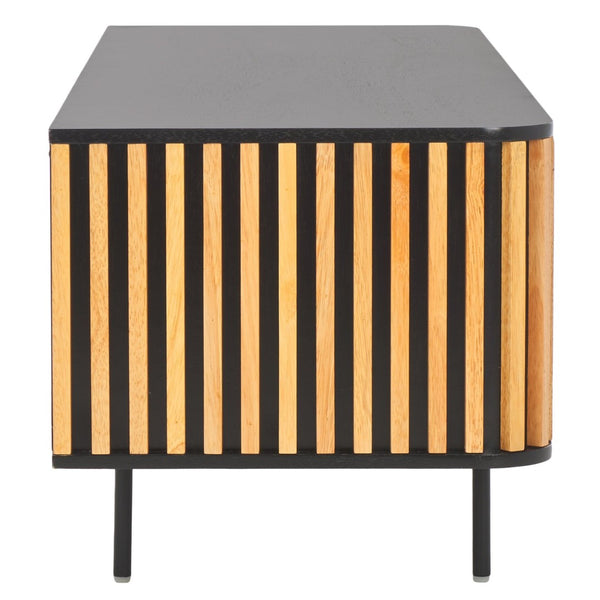 Safavieh Anahi Contemporary 2-Door Media Stand With Slatted Detailing, Open Shelves & Storage Cabinets, Black MED1501A