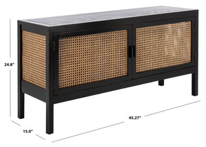 Safavieh Karel Coastal-Inspired 2-Door Media Stand With Cane Panels For Stylish Storage & Modern Decor MED2100A