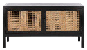 Safavieh Karel Coastal-Inspired 2-Door Media Stand With Cane Panels For Stylish Storage & Modern Decor MED2100A
