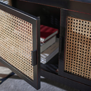 Safavieh Karel Coastal-Inspired 2-Door Media Stand With Cane Panels For Stylish Storage & Modern Decor MED2100A