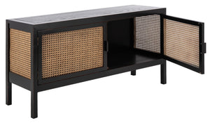 Safavieh Karel Coastal-Inspired 2-Door Media Stand With Cane Panels For Stylish Storage & Modern Decor MED2100A