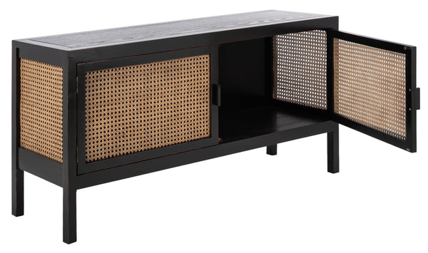 Safavieh Karel Coastal-Inspired 2-Door Media Stand With Cane Panels For Stylish Storage & Modern Decor MED2100A