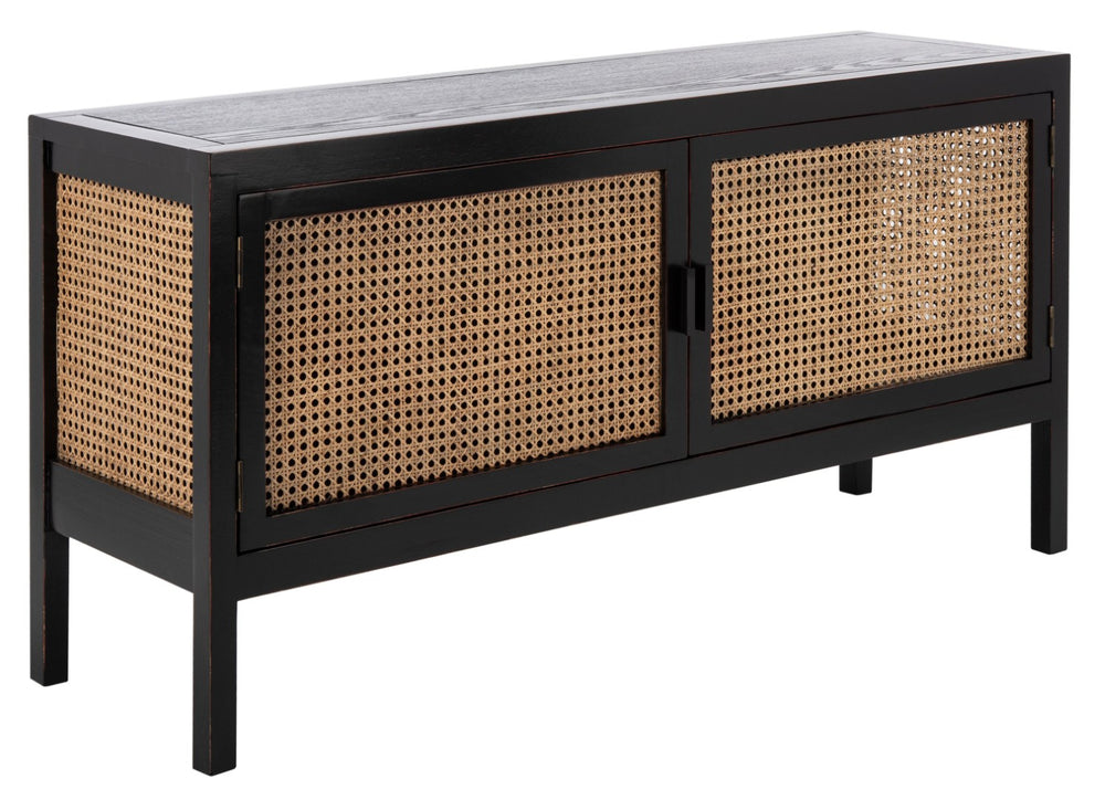 Safavieh Karel Coastal-Inspired 2-Door Media Stand With Cane Panels For Stylish Storage & Modern Decor MED2100A