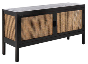 Safavieh Karel Coastal-Inspired 2-Door Media Stand With Cane Panels For Stylish Storage & Modern Decor MED2100A