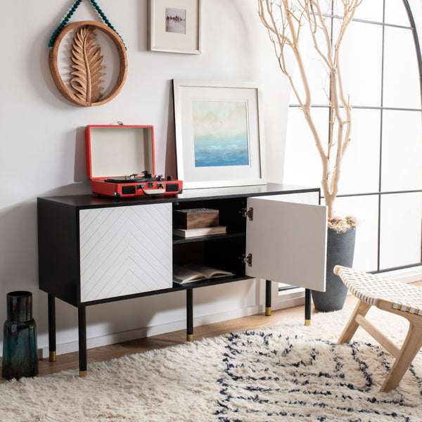Safavieh Oakley Tv Stand - Retro-Inspired Media Console With Sleek Metal Legs For Stylish Living Room Decor Black / White MED2201B