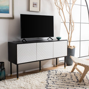 Safavieh Oakley Tv Stand - Retro-Inspired Media Console With Sleek Metal Legs For Stylish Living Room Decor Black / White MED2201B