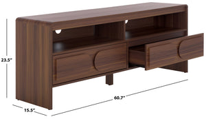 Safavieh Arsenio Stylish 2 Drawer Media Stand With 2 Spacious Shelves For Organized Entertainment Spaces Walnut Pb,Mdf Med3100a