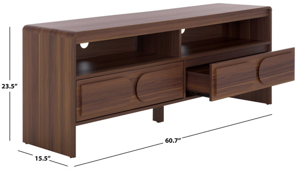 Safavieh Arsenio Stylish 2 Drawer Media Stand With 2 Spacious Shelves For Organized Entertainment Spaces Walnut Pb,Mdf Med3100a