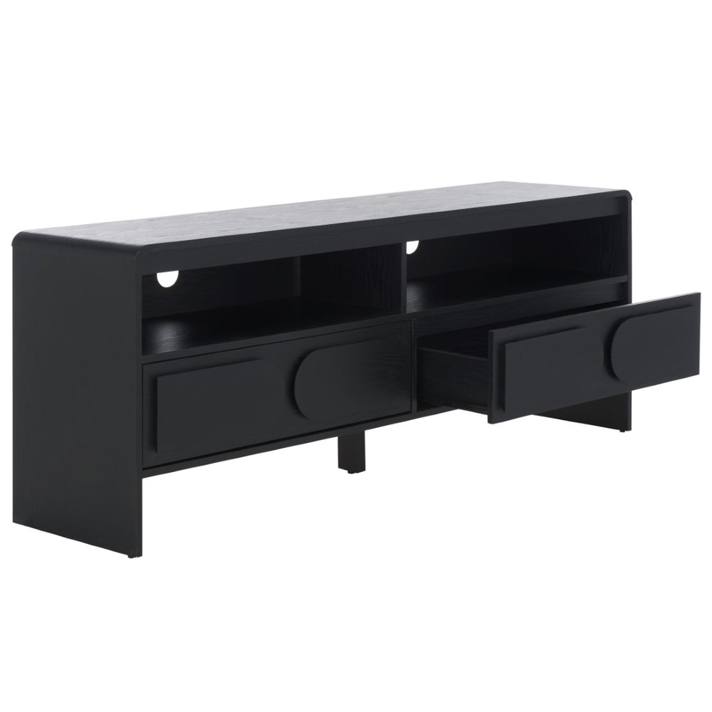 Safavieh Arsenio Modern 2-Drawer Media Stand With Open Shelves – Stylish Storage For Tv And Décor Black MED3100B