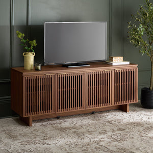 Safavieh Quaid 4 Door Sideboard/Tv Stand - Elegant Walnut Finish For Stylish Storage & Entertainment Solutions Walnut ,Brass Pb ,Mdf Med3103a