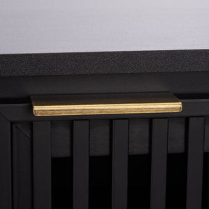 Safavieh Quaid 4 Door Sideboard/Tv Stand - Elegant Walnut Finish For Stylish Storage & Entertainment Solutions Black ,Brass Pb ,Mdf Med3103b