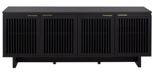 Safavieh Quaid 4 Door Sideboard/Tv Stand - Elegant Walnut Finish For Stylish Storage & Entertainment Solutions Black ,Brass Pb ,Mdf Med3103b