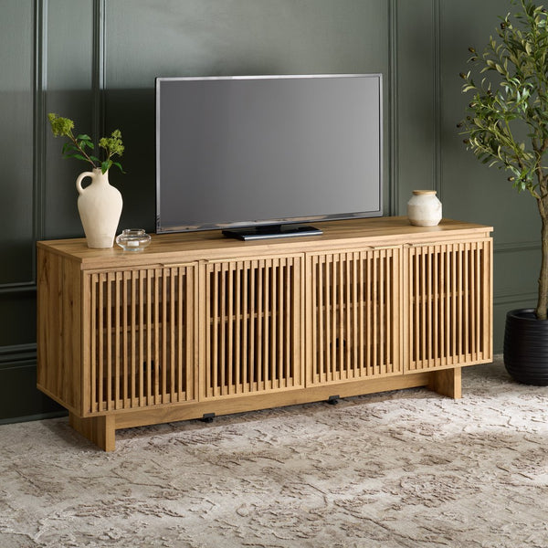 Safavieh Quaid 4 Door Sideboard/Tv Stand - Elegant Walnut Finish For Stylish Storage & Entertainment Solutions Oak ,Brass Pb ,Mdf Med3103c