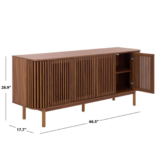 Safavieh Adiel Four Door Media Console Low Profile Sideboard for Living and Dining Rooms Walnut MED3104A-2BX