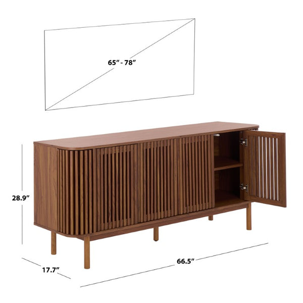 Safavieh Adiel Four Door Media Console Low Profile Sideboard for Living and Dining Rooms Walnut MED3104A-2BX