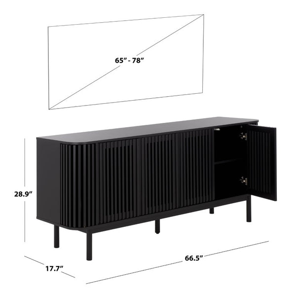 Safavieh Adiel Four Door Media Console Low Profile Sideboard for Living and Dining Rooms Black MED3104B-2BX
