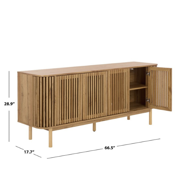 Safavieh Adiel Four Door Media Console Low Profile Sideboard for Living and Dining Rooms Oak MED3104C-2BX
