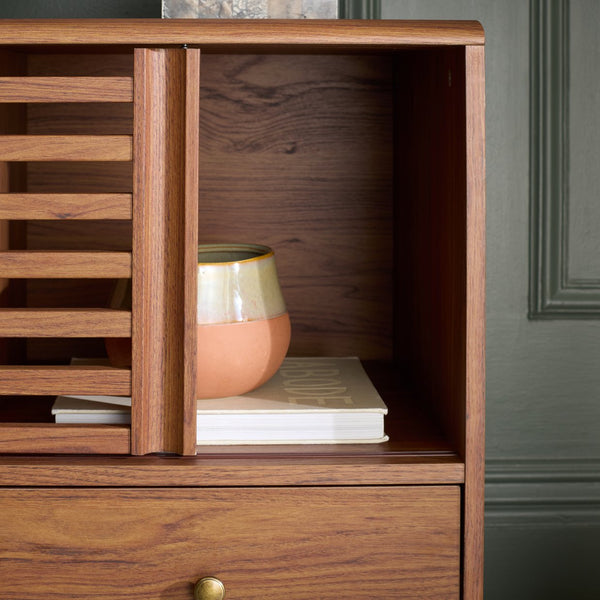 Safavieh Adrin 3 Drawer Sideboard/Media Stand In Walnut - Elegant Storage Solution For Modern Living Spaces Walnut ,Brass Pb ,Mdf Med3105a-2bx