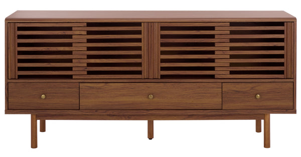 Safavieh Adrin 3 Drawer Sideboard/Media Stand In Walnut - Elegant Storage Solution For Modern Living Spaces Walnut ,Brass Pb ,Mdf Med3105a-2bx