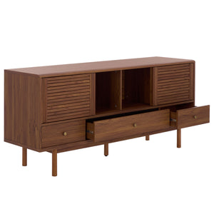 Safavieh Adrin 3 Drawer Sideboard/Media Stand In Walnut - Elegant Storage Solution For Modern Living Spaces Walnut ,Brass Pb ,Mdf Med3105a-2bx