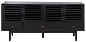 Safavieh Adrin 3 Drawer Sideboard/Media Stand In Walnut - Elegant Storage Solution For Modern Living Spaces Black ,Brass Pb ,Mdf Med3105b-2bx