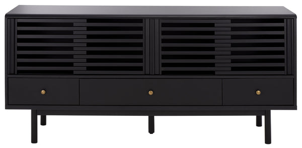 Safavieh Adrin 3 Drawer Sideboard/Media Stand In Walnut - Elegant Storage Solution For Modern Living Spaces Black ,Brass Pb ,Mdf Med3105b-2bx