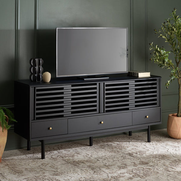 Safavieh Adrin 3 Drawer Sideboard/Media Stand In Walnut - Elegant Storage Solution For Modern Living Spaces Black ,Brass Pb ,Mdf Med3105b-2bx