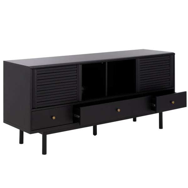 Safavieh Adrin 3 Drawer Sideboard/Media Stand In Walnut - Elegant Storage Solution For Modern Living Spaces Black ,Brass Pb ,Mdf Med3105b-2bx