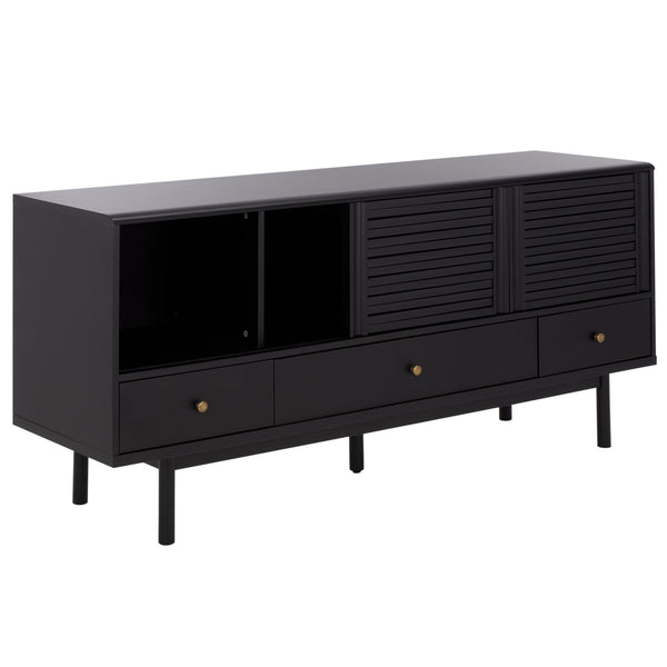 Safavieh Adrin 3 Drawer Sideboard/Media Stand In Walnut - Elegant Storage Solution For Modern Living Spaces Black ,Brass Pb ,Mdf Med3105b-2bx
