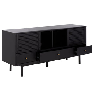 Safavieh Adrin 3 Drawer Sideboard/Media Stand In Walnut - Elegant Storage Solution For Modern Living Spaces Black ,Brass Pb ,Mdf Med3105b-2bx