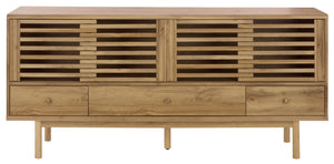 Safavieh Adrin 3 Drawer Sideboard/Media Stand In Walnut - Elegant Storage Solution For Modern Living Spaces Oak ,Brass Pb ,Mdf Med3105c-2bx