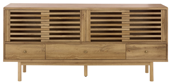 Safavieh Adrin 3 Drawer Sideboard/Media Stand In Walnut - Elegant Storage Solution For Modern Living Spaces Oak ,Brass Pb ,Mdf Med3105c-2bx