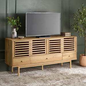 Safavieh Adrin 3 Drawer Sideboard/Media Stand In Walnut - Elegant Storage Solution For Modern Living Spaces Oak ,Brass Pb ,Mdf Med3105c-2bx