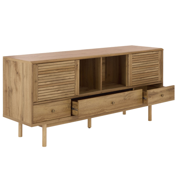 Safavieh Adrin 3 Drawer Sideboard/Media Stand In Walnut - Elegant Storage Solution For Modern Living Spaces Oak ,Brass Pb ,Mdf Med3105c-2bx