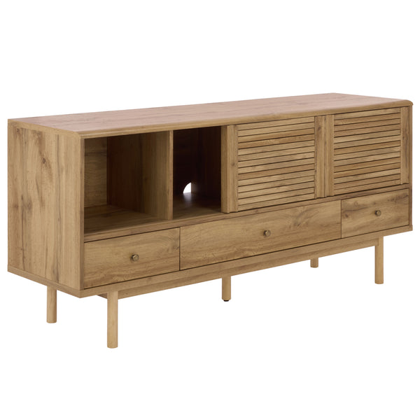 Safavieh Adrin 3 Drawer Sideboard/Media Stand In Walnut - Elegant Storage Solution For Modern Living Spaces Oak ,Brass Pb ,Mdf Med3105c-2bx