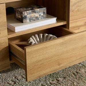 Safavieh Equit 2 Door 1 Drawer Sideboard - Stylish Oak Media Stand With Brass Accents For Modern Homes Oak ,Brass Pb ,Mdf Med3106a