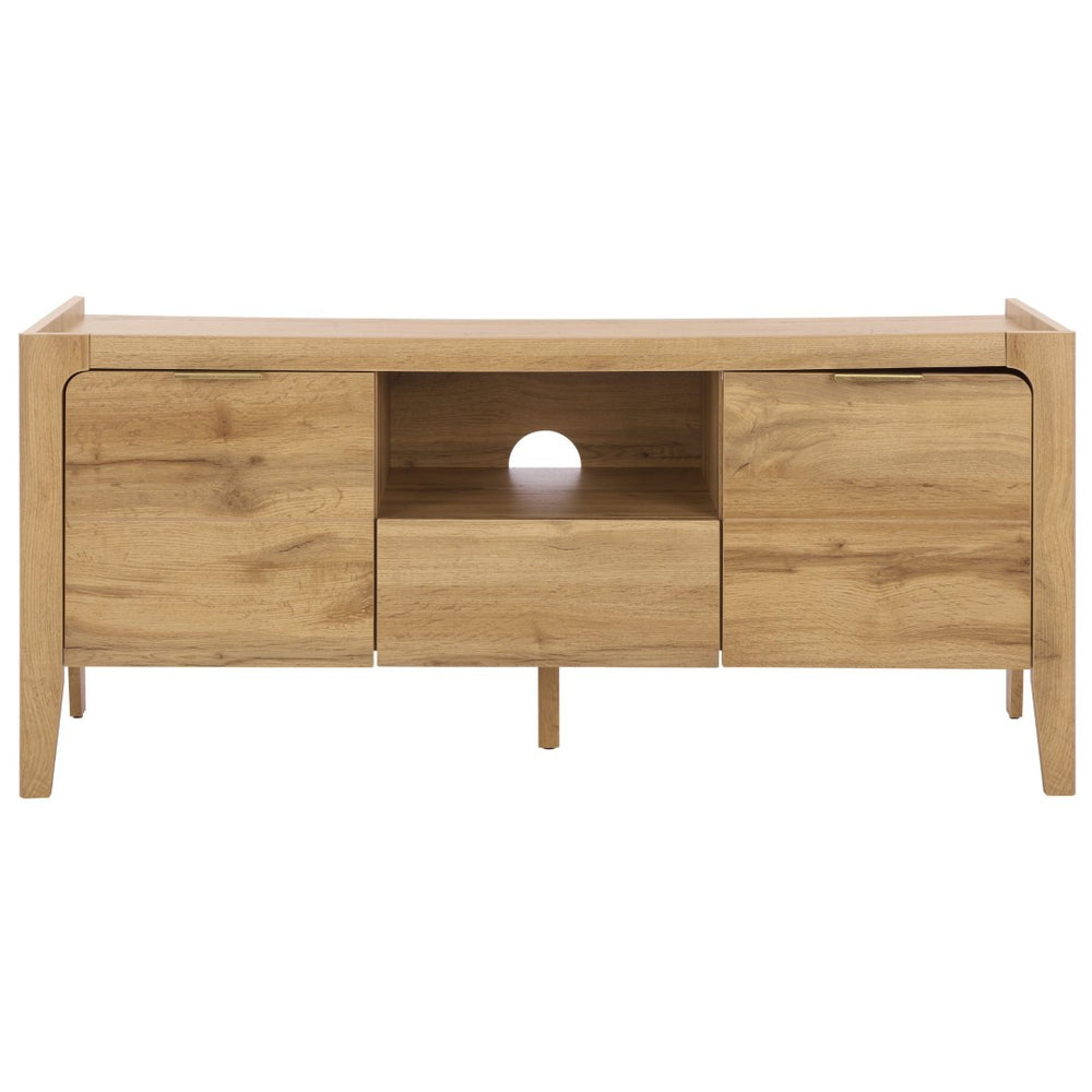 Safavieh Equit Elegant 2-Door, 1-Drawer Sideboard Media Stand In Warm Oak With Brass Accents For Storage MED3106A