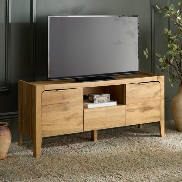 Safavieh Equit 2 Door 1 Drawer Sideboard - Stylish Oak Media Stand With Brass Accents For Modern Homes Oak ,Brass Pb ,Mdf Med3106a