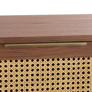 Safavieh Brey Compact Two-Door Sideboard & Media Stand With Rattan Texture, Walnut Finish & Brass Accents MED3107A