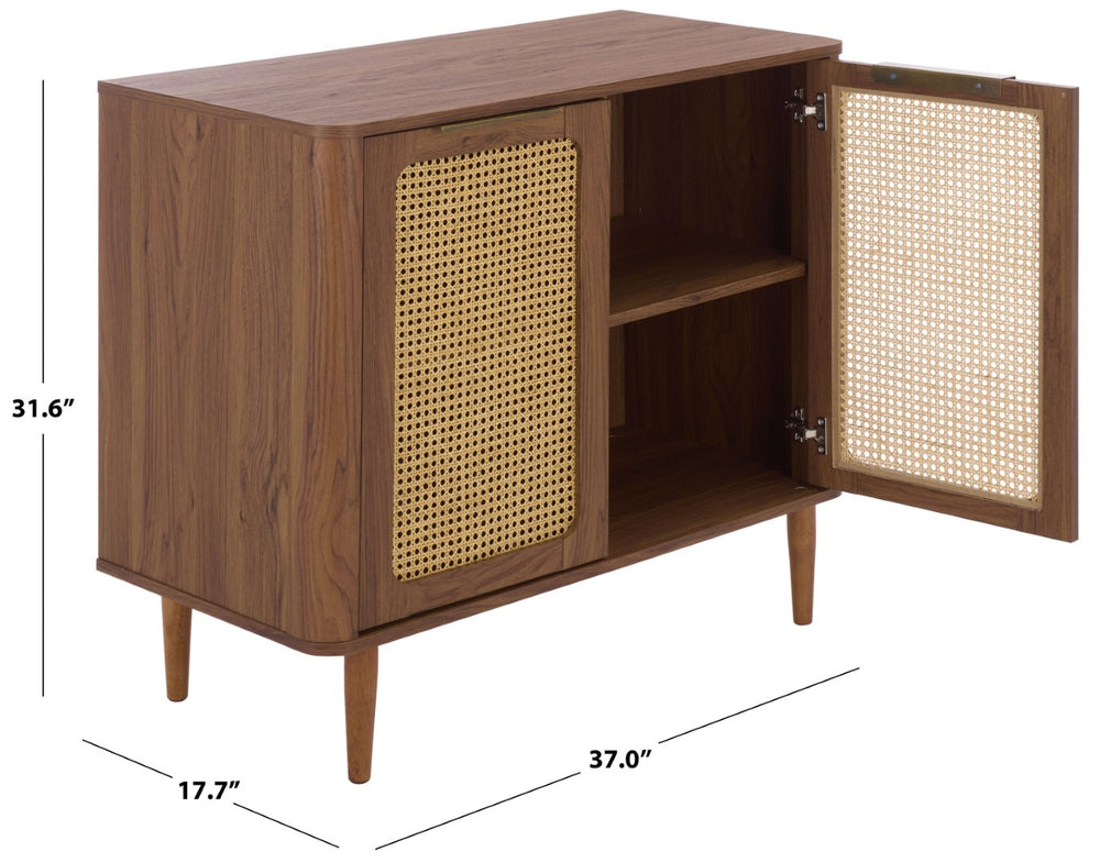 Safavieh Brey Compact Two-Door Sideboard & Media Stand With Rattan Texture, Walnut Finish & Brass Accents MED3107A