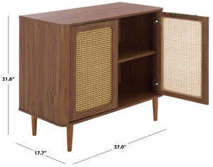 Safavieh Brey Compact Two-Door Sideboard & Media Stand With Rattan Texture, Walnut Finish & Brass Accents MED3107A