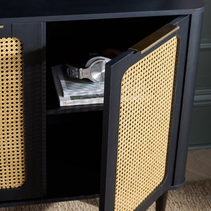 Safavieh Brey Stylish Compact Sideboard & Media Stand With Rattan Weave Design For Modern Living Spaces Black / Brass MED3107B